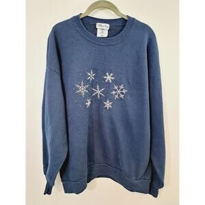 Willow Bay Vintage Women's Navy Snowflake Sweatshirt Size XL Embroidered